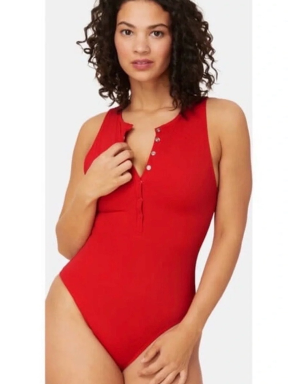 Andie Swim The Malibu Snap-Front One Piece Swimsuit in Cherry Red size M